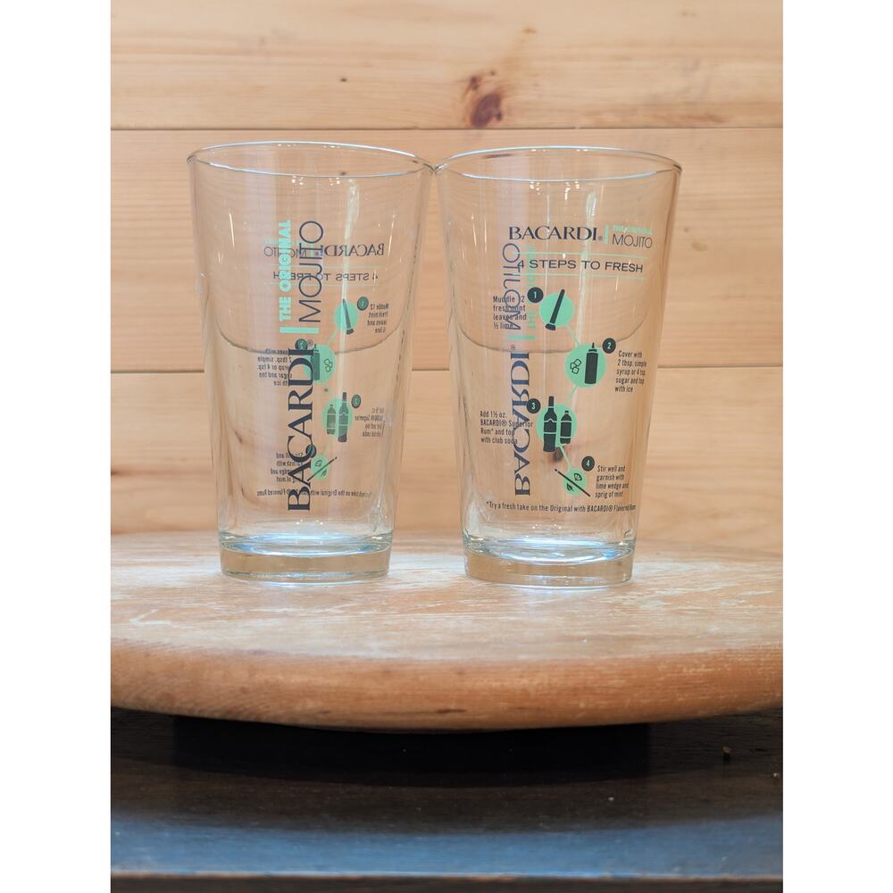 Bacardi Mojito "4 Steps to Fresh" Pint Glasses – Set of 2 - Unused